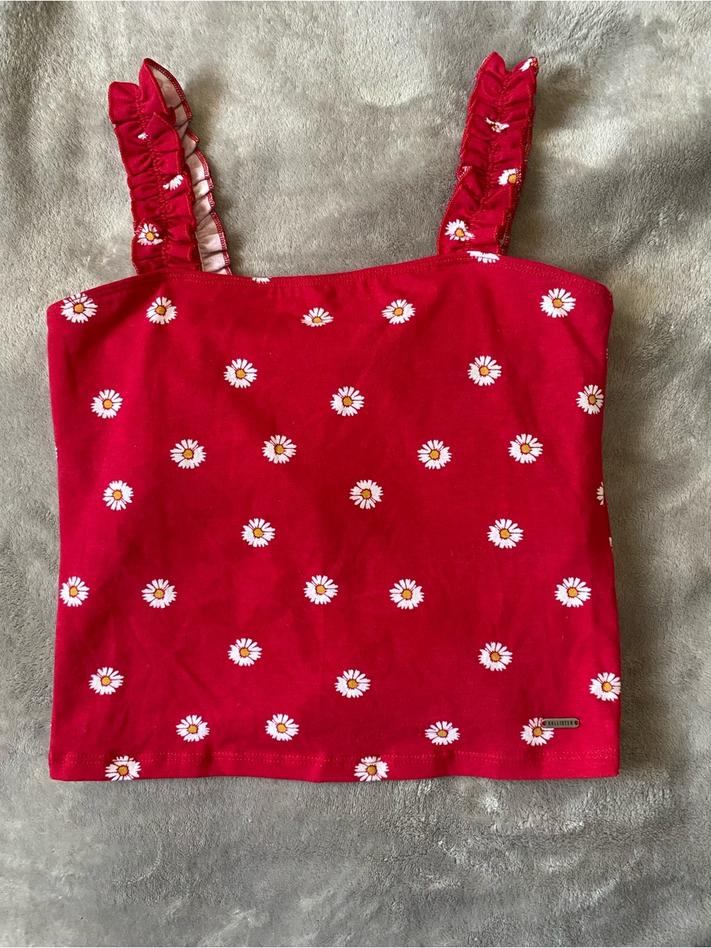Hollister Red Daisy Print Ruffle Strap Top